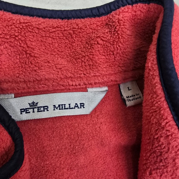 Peter Millar Seaside Fleece Vest Mens Large Coral Red Zip Pockets Crown Golf - Picture 6 of 12